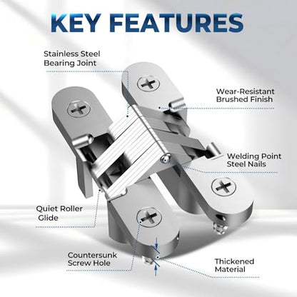 Hidden Door Hinge 0.63x2.76Inch 4Pack 180Degree Invisible Silver - color: Silver, size: 0.63*2.76Inch(4Pcs)