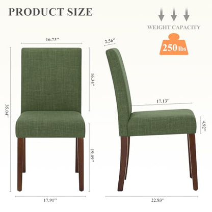 MALOL Upholstered Dining Chairs Set of 2, Modern Fabric Dining Room Chair, Wooden Dining Chair, Kitchen Side Chairs, Farmhouse Dinner Chair with High Back for Kitchen, Green - color: Green, size: Set of 2