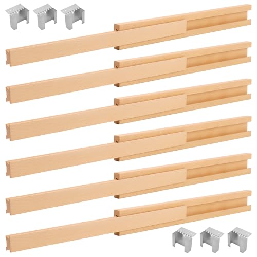 6 PCS 15.7 Inch Wooden Drawer Slides, Classic Wood Center Guide Track with Metal Glides, Dresser Slider Replacement Kit