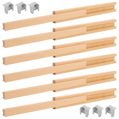 6 PCS 15.7 Inch Wooden Drawer Slides, Classic Wood Center Guide Track with Metal Glides, Dresser Slider Replacement Kit