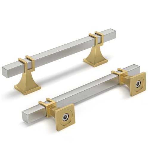 homdiy Silver and Gold Cabinet Pulls 3-3/4" Nickel and Gold Cabinet Pulls - color: Brushed Nickel & Matte Gold, size: 3-3/4 Inch(96mm) Hole Centers