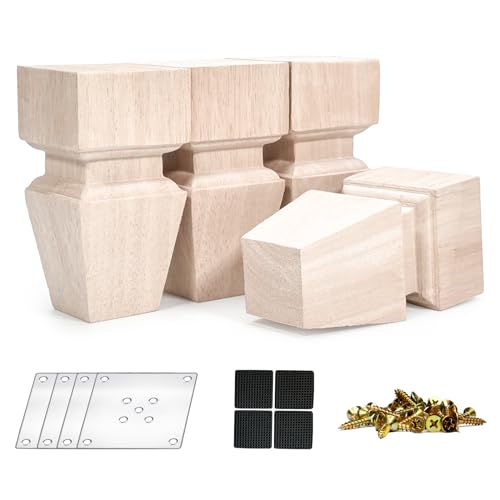 CRAPAPFERT Furniture Legs 5 Inch Set of 4 Wooden Unfinished Square Feet - size: 5inch (with mounting parts)