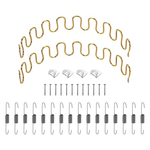 uxcell 2Pcs 15.7" Upholstery Spring Replacement Kit, Carbon Steel Sagging Cushions Repair Kit Arch Spring with Balance Hooks, S Spring Clips, Screws for Sofa Recliner Chair, Gold - color: Gold, size: 15.7"