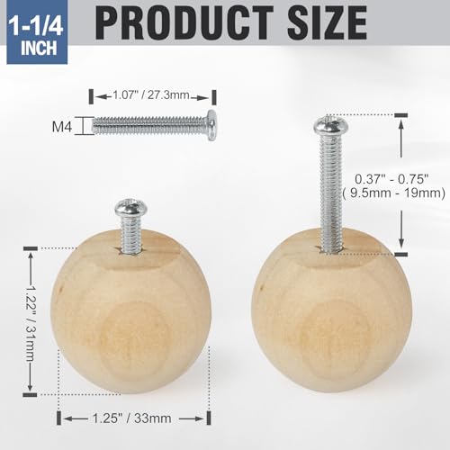 FoDau770 Round Ball Wood Knobs, 1-1/4" Diameter - Unfinished - 30 Pieces - color: Unfinished, size: 1-1/4 Inch
