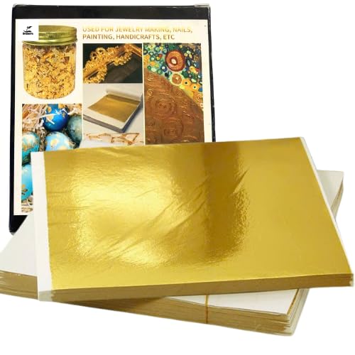 Imitation Gold Leaf Sheets for Art Gold Sheets for Slime Goldleaf Paper Golden Leafing Golden Leaf Paper Adhesive Transfer Foil Sheet for Crafts Premium Metallic Gilding Painting and Furniture Decor - color: 200Pcs Gold