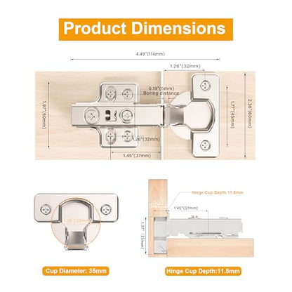 20Pcs Frameless Soft Close Full Overlay Cabinet Hinges - color: Full Overlay, size: 10 Pairs