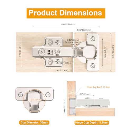 40Pcs Frameless Soft Close Full Overlay Cabinet Hinges - color: Full Overlay, size: 20 Pairs