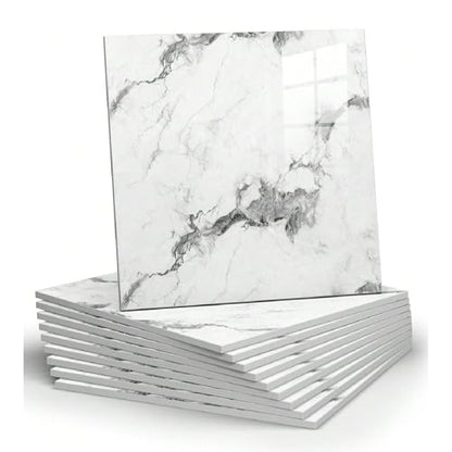 Chejiaye 10pcs Marble Peel and Stick Backsplash Waterproof Washroom Wall Panels, Peel and Stick Tile, PVC Foam Wall Panels for Kitchen,Bathroom,Living Room,White Grey(Not Real Tile,11.8" x 11.8") - color: White Grey2, size: 11.8" x 11.8" x 10Pack
