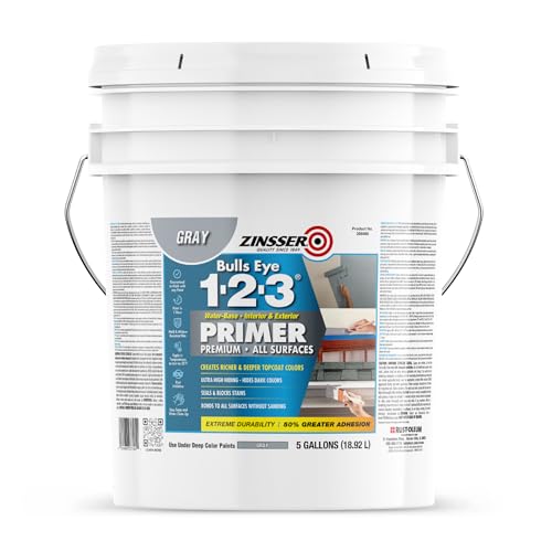 Zinsser 285090 Bulls Eye 1-2-3 Water-Base Primer, 5 Gallon, Gray - color: Gray, size: 640 Fl Oz (Pack of 1)