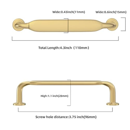 10 Pack 3-3/4 inch Brushed Gold Kitchen Cabinet Handles - color: Brushed Gold, size: 3-3/4'' Hole Center(96mm)