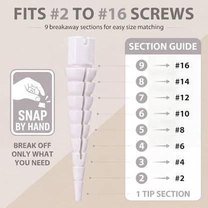 Bokon 30Pcs Stripped Screw Hole Repair Kit, #2-#16 White Wood Screw Anchors - color: White