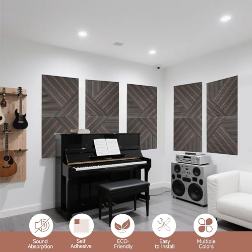 TO-TH Sound Absorbing Panels Peel and Stick Wall Panel 6Pack, Rustic Walnut - color: Rustic Walnut