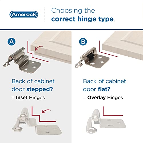 Amerock 1 Pair 1/4" Overlay Satin Nickel Partial Wrap Cabinet Hinge - color: Satin Nickel, size: 1/4 Inch (6 mm) Overlay
