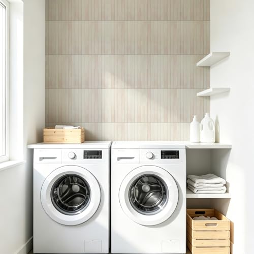 WOWSTAR 10-Sheet Thickened White Peel and Stick Backsplash for Kitchen, Back Splashes Stick on Tile, Waterproof Wall Tiles - color: Pinkish White