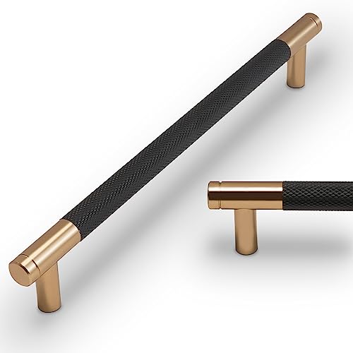 30 Pack 7.5 Inch Black and Champagne Bronze Kitchen Cabinet Handles Knurled Cabinet Pulls Black Drawer Pulls Cabinet Hardware - color: Black And Champagne Bronze, size: 7.5'' Hole Center(192mm)