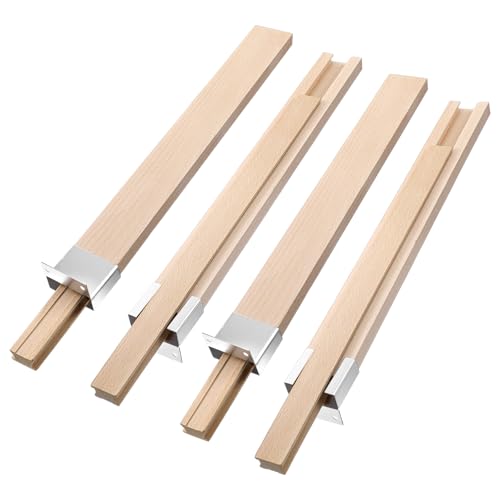 4 PCS 16 Inch Wooden Drawer Slides, Bottom Mount Classic Center Guide Track with Metal Slide Glides, Traditional Wood Drawer Rails for Dresser Cabinet Furniture Replacement