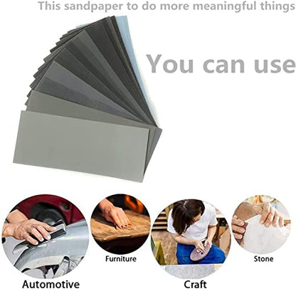 Ultra Fine Water Sandpaper.120 to 5000,7000,8000,10000 Assorted Grit-17pcs - size: 17PCS