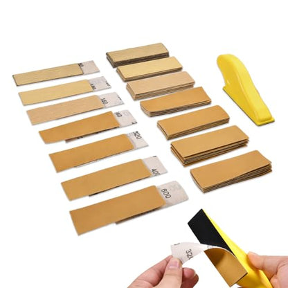 70 PCS Micro Detail Sander Paper Kit, Mini Finger Sander with 80 120 180 240 320 400 600 Grit Sandpaper Assortment, Small Hand Sanding Block for Craft, Furniture, Tight Spaces & DIY Projects - style: 80-600 Grit + Sander