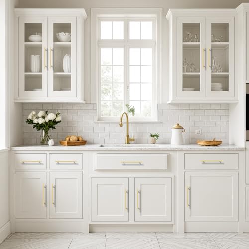 Probrico Brushed Brass Cabinet Pulls & Handles 7.5" CC Square 5 Pack - color: Brushed Brass, size: Hole Center: 192mm(7.5inch)