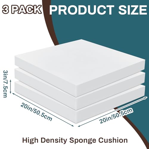 Frienda 3 Pack 3" x 20" x 20" Upholstery High Density Foam Cushion - size: 3 x 20 x 20 Inch