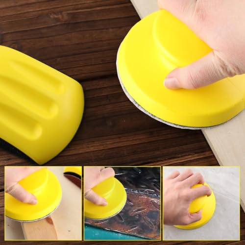 Hand Sanding Block Round and Mouse Shape Sandpaper Holder Hook and Loop PU Backing Ergonomic Grip for Wood Furniture Repair Craft (5inch) - color: 5inch