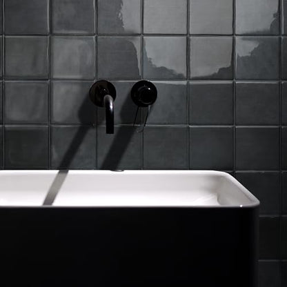 Smart Tiles Peel and stick backsplash, Zellige Charcoal Black, 9"x9" - color: Charcoal Black