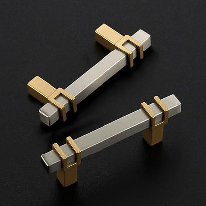 HOME EDIT 25 Pack 2-1/2 inch Cabinet Handles, Kitchen Cabinet Handles Brushed Nickel and Gold Drawer Pulls Zinc Alloy Square Bar Kitchen Pulls - color: Brushed Nickel and Gold, size: 2-1/2 Inch Hole Center