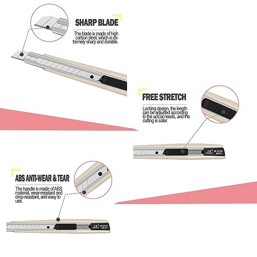 2pcs Utility Knife 9mm 60 Degree Foil Blade Cutter Snap Off Retractable Wrap Gift Box Paper Wallpaper Craft Abs Anti-slip Handle Auto Lock Cutter