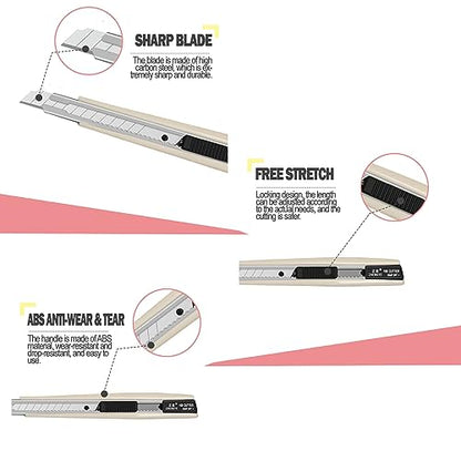 2pcs Utility Knife 9mm 60 Degree Foil Blade Cutter Snap Off Retractable Wrap Gift Box Paper Wallpaper Craft Abs Anti-slip Handle Auto Lock Cutter