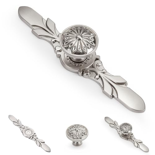 10 Pack 1.22 Inch Daisy Brushed Nickel Cabinet Knobs with Backplate - color: Brushed Nickel