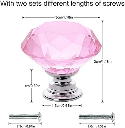 Akstore 6 Pcs Crystal Glass Cabinet Knobs 30mm Diamond Shape Drawer Kitchen Cabinets Dresser Cupboard Wardrobe Pulls Handles (30mm, Pink) - color: Pink, size: 30 mm