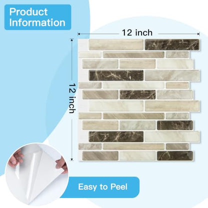 Art3d Linear Subway Design Peel and Stick Backsplash, 20-Sheet, Light Brown - color: Light Brown