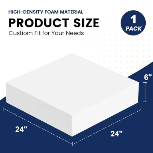 6" X 24" x 24" High Density Upholstery Foam Couch Cushion Replacement - size: 6" x 24" x 24" (1 Pack)