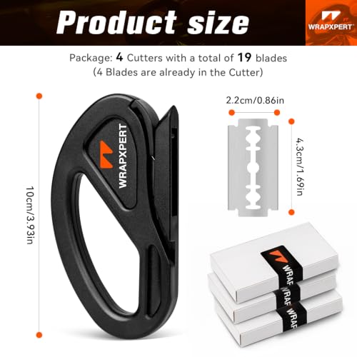 WRAPXPERT Wrapping Paper Cutter 4Pack (19 Blades), Vinyl Cutter Car Wrap Cutting Tool Snitty Safety Vinyl Film Cutter with Razor Blade for Window Tint, Car Wrap - size: 4 Pack