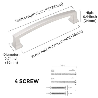 10 Pack 5 Inch(128mm) Cabinet Pulls Brushed Satin Nickel Kitchen Cabinet Pulls Drawer Pulls Solid Cabinet Hardware - color: Brushed Satin Nickel, size: 5'' Hole Center(128mm)