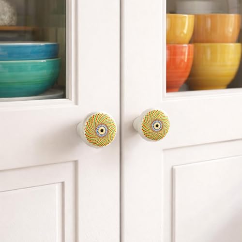 HUAMULAN Ceramic Knobs Boho Cabinet Pulls Drawer Door Handles 15 Pack - color: Yellow Geometric