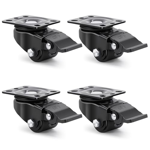 30MM Caster Wheels Set of 4 Heavy Duty Low Profile Plate Casters 1100 LBS, Anti-Wear Wider Nylon Wheels with 4 Brake No Marking, Smooth Quiet Furniture Casters for Bed, Workbench, DIY - size: 1.25IN