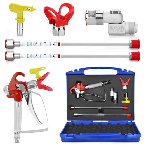 7PCS Airless Paint Sprayer Gun Set with 3600 PSI Airless Paint Sprayer Gun,1 Nozzle Guard,1 Reversible 517 Spray Tips,2 Extension Wand,1 Swivel Joint and Spraying Equipment Storage Box - style: 7PCS Airless paint spray gun set