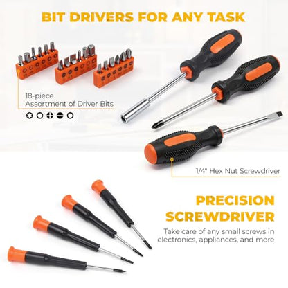 152 Piece Basic Tool Set, Portable Tool Box with 12V Cordless Drill, Home Repair Hand Tool Kit, General Household Drill Set, Toolbox with Storage Case for Homeowner, Handyman, Women, Men - size: 152PCS