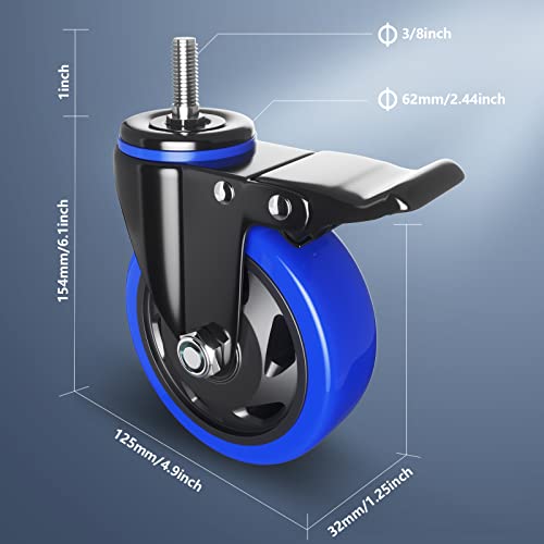 5" Stem Caster Wheels Heavy Duty 2200Lbs Dual Locking Casters Set of 4 - color: Blue, size: 5in(3/8"-16)