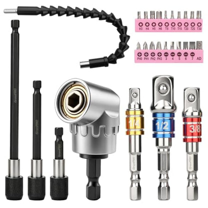 GRENPRO 28-Piece Flexible Drill Bit Extension, Right Angle Drill Attachment - size: 28PCS