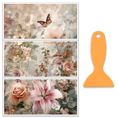 OLYCRAFT 3 Sheets/Set Flower Rub on Transfers for Crafts 12x6 Inch PVC Furniture Decals Waterproof Transfers Self-Stick Furniture Lily Rose Transfer with Scraper for Dressers Cabinets Window - style: Vintage Garden