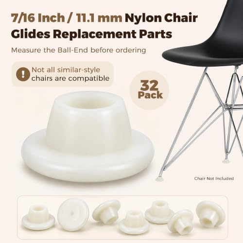 32 Pack 7/16 Inch White Nylon Chair Glides - color: White