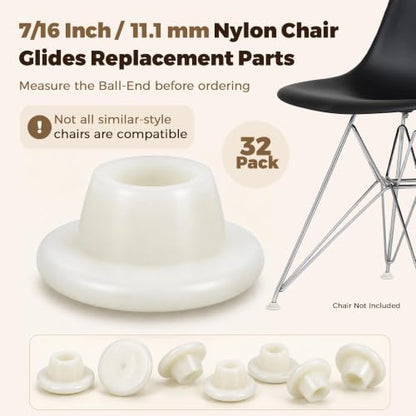 32 Pack 7/16 Inch White Nylon Chair Glides - color: White