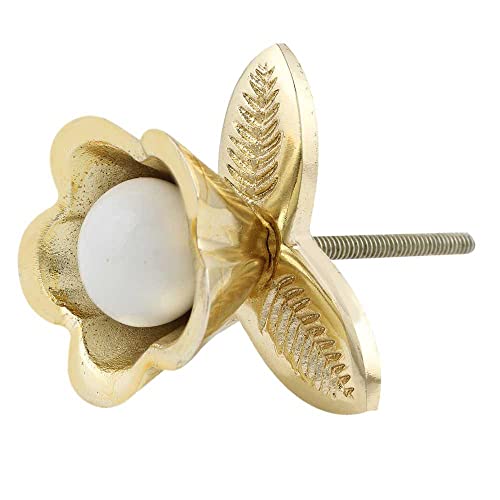 Indian Shelf 6 Pieces Bloom Flower Cabinet Knobs for Drawer Dresser - color: Gold White Blooms, size: 6 Knobs