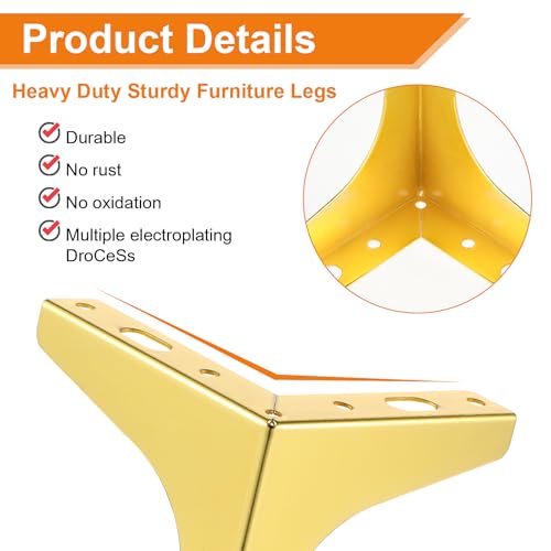 12 Pieces Metal Furniture Legs Modern Style Triangle Dresser Legs Sofa Feet DIY Replacement Legs for Chairs Table Cabinet Cupboard Sofa Couch Ottoman (Gold, 4 Inch) - color: Gold