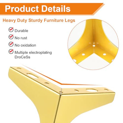 12 Pieces Metal Furniture Legs Modern Style Triangle Dresser Legs Sofa Feet DIY Replacement Legs for Chairs Table Cabinet Cupboard Sofa Couch Ottoman (Gold, 4 Inch) - color: Gold