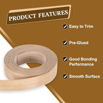 uxcell 3/4 Inch x 15ft Wood Veneer Edge Banding, Pre-Glued Flexible Cherry Wood Edging Strips, Iron on with Hot Melt Adhesive Wood Tape for Cabinet Repair and Furniture Restoration - size: 3/4 Inch x 15ft