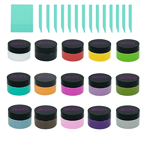 DGAGA 15 Colors Chalk Paste Sets for Stencils, DIY Chalk Craft Paint Kit Art Supplies painting on Home Decor Wood Furniture Chalkboard Fabric Screen Printing Ink, including 15 packs Mini Squeegees - color: 15-Color Set with Squeegees