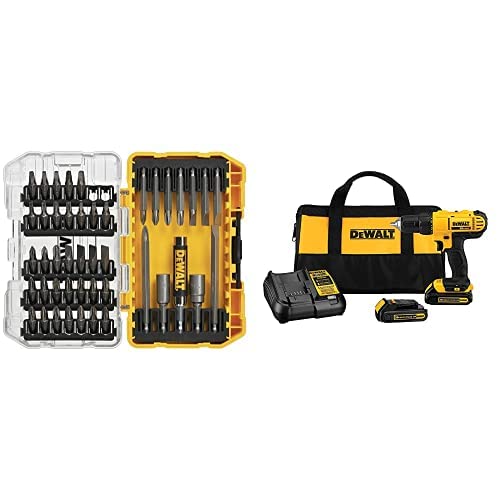 DEWALT DW2166 45 Piece Screwdriving Set with Tough Case and Dewalt DCD771C2 20V MAX Cordless Lithium-Ion 1/2 inch Compact Drill Driver Kit